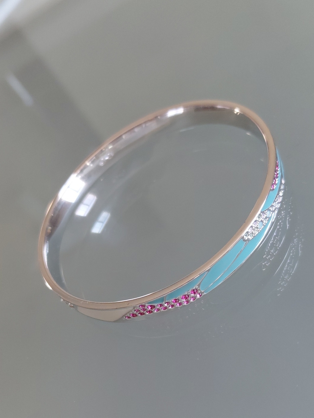 Swarovski Crystal Rhodium Plated /Silver- Tone Enamel Bangle Bracelet M - Picture 5 of 7
